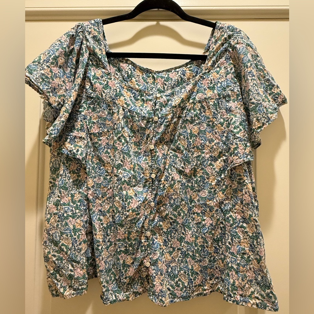 Old Navy Blue and Pink Floral Blouse